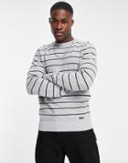 Threadbare Crew Neck Striped Sweater In Light Gray-grey