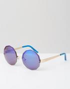Jeepers Peepers Hexaganol Round Sunglasses With Blue Mirror Lens - Blue Revo
