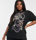 Asos Design Curve Oversized T-shirt With Dragon Print-black