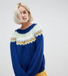 Oneon Unisex Hand Knitted Fairisle Navy Sweater - Multi