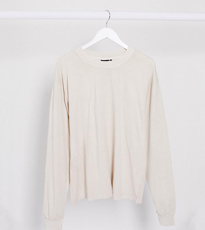 Asos Design Tall Oversized Long Sleeve T-shirt With Cuff Detail In Washed Stone-neutral