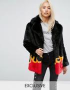 Jakke Mid Length Faux Fur Coat With Flames - Multi
