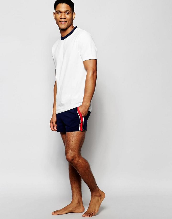 Asos Loungewear Shorts In Pique With Side Tape Stripe Detail - Navy