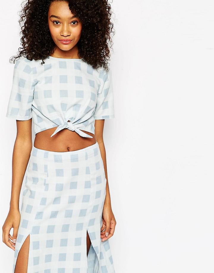 Asos Crop Top Co-ord In Check Print - Blue
