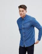 New Look Denim Shirt In Mid Blue Wash - Blue
