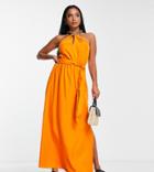 River Island Petite Chunky Chain Halter Midi Dress In Orange