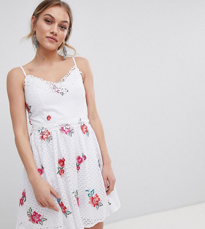 Little Mistress Petite Full Prom Skater Dress In Rose Embroidery - Multi