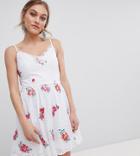 Little Mistress Petite Full Prom Skater Dress In Rose Embroidery - Multi