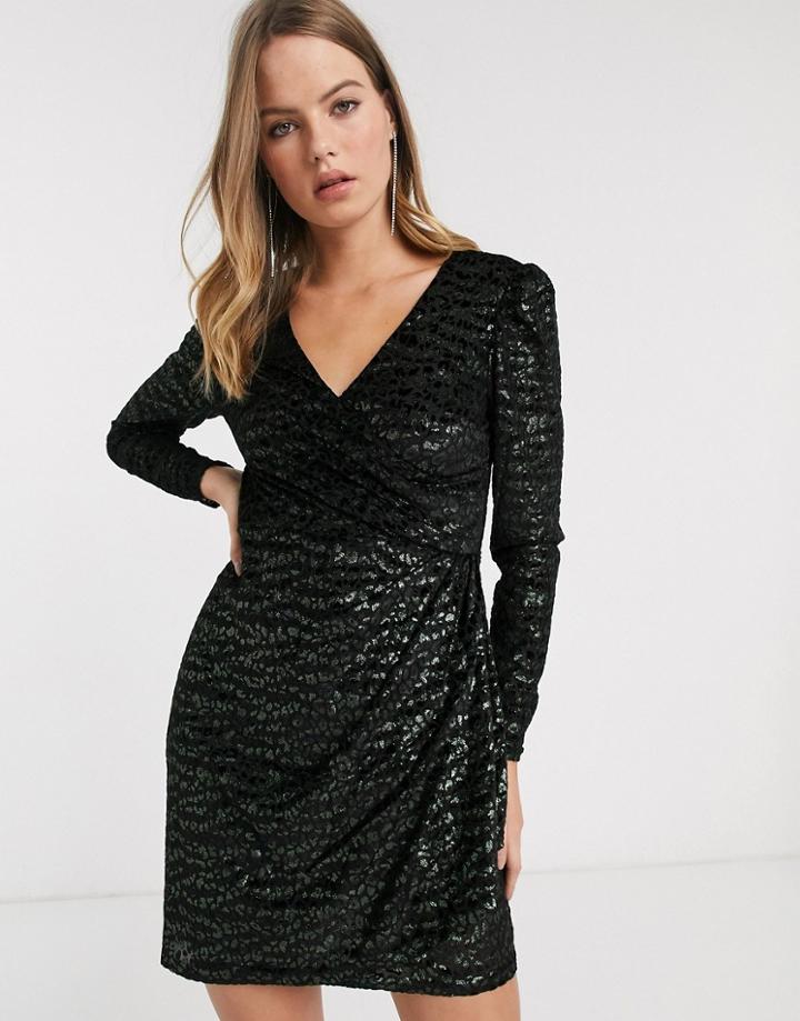 Warehouse Velvet Burnout Dress With In Metallic Green