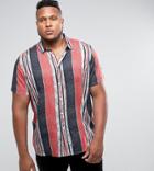 Asos Design Plus Regular Fit Viscose Printed Stripe Shirt - Navy