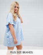 Ax Paris Plus Ruffle Size Oversize Shirt Dress - Blue
