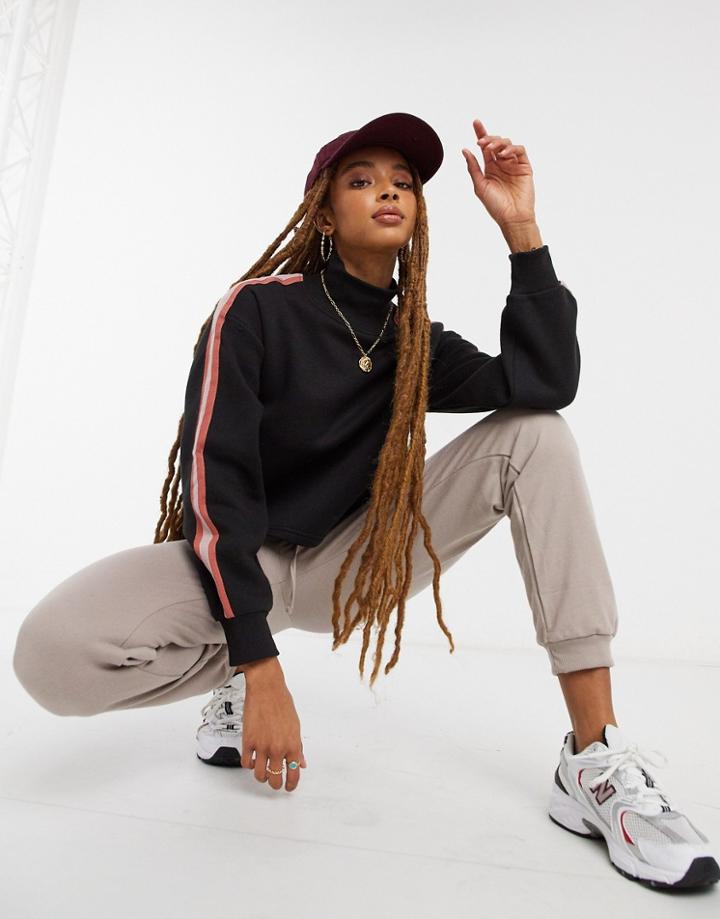 Blfd Funnel Neck Striped Sleeve Tape & Vinyl Print Sweatshirt In Black