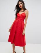 Asos Scuba Quilted Prom Midi Dress With Gathered Bodice - Red