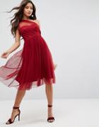 Asos Dobby One Shoulder Midi Prom Dress - Red