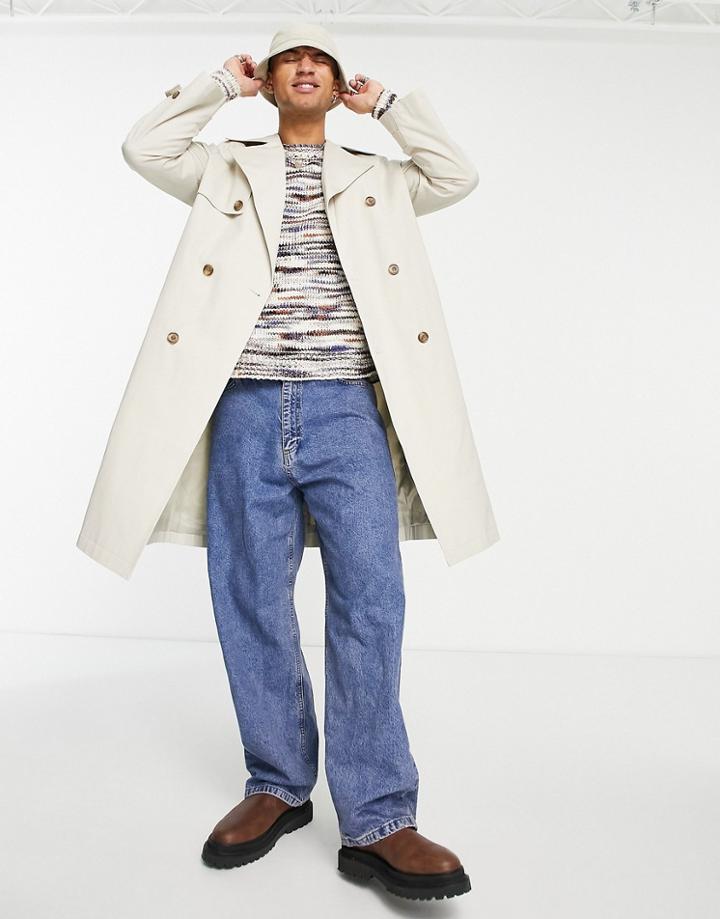 Asos Design Water Resistant Oversized Trench Coat In Off White-neutral