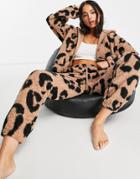 Asos Design Lounge Mix & Match Animal Print Fleece Sweatpants In Brown
