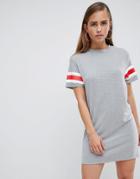 Prettylittlething Stripe Sleeve T-shirt Dress - Gray