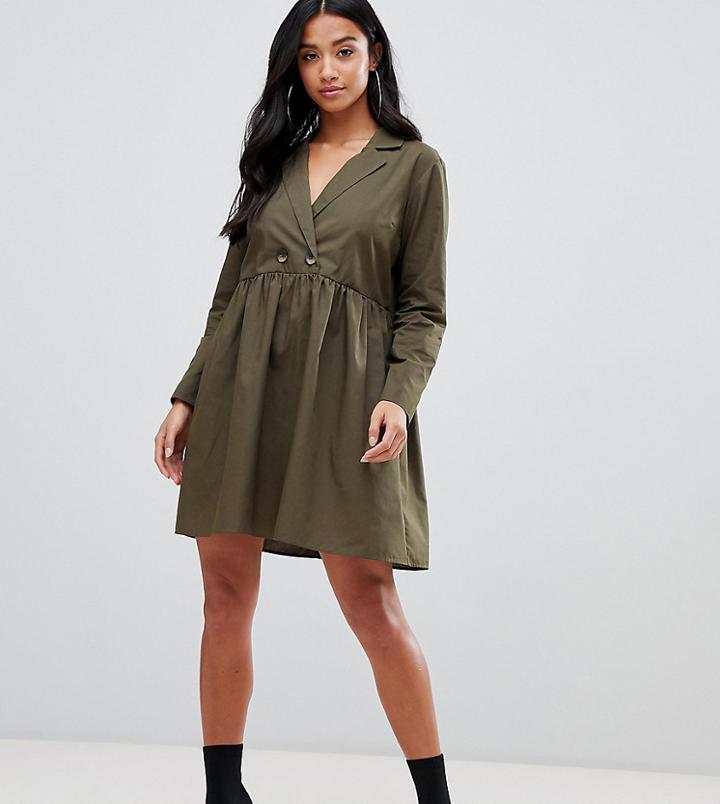 Asos Design Petite Cotton Smock Mini Dress-green