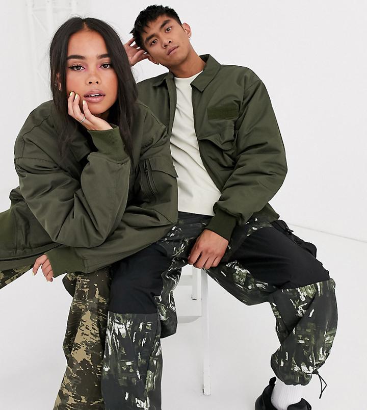 Reclaimed Vintage Unisex Militiary Wadded Jacket In Khaki-green