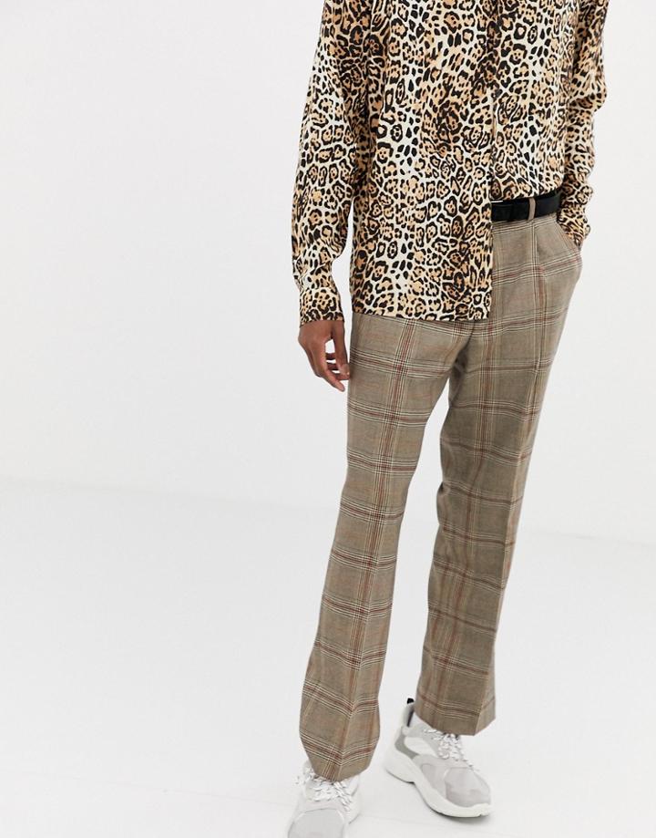 Collusion Suit Pants In Brown Windowpane Check - Brown