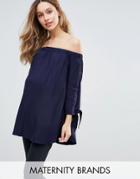 Isabella Oliver Bardot Top With Bow Sleeve Detail - Navy