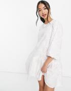 & Other Stories Organic Cotton Embroidered Smock Mini Dress In White
