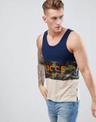 Nicce London Racer Back Tank With Camo Panel - Navy