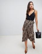 New Look Wrap Skirt In Leopard Print - Brown
