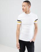 Asos Design Muscle Fit T-shirt With Turtleneck And Contrast Sleeve Panels - White