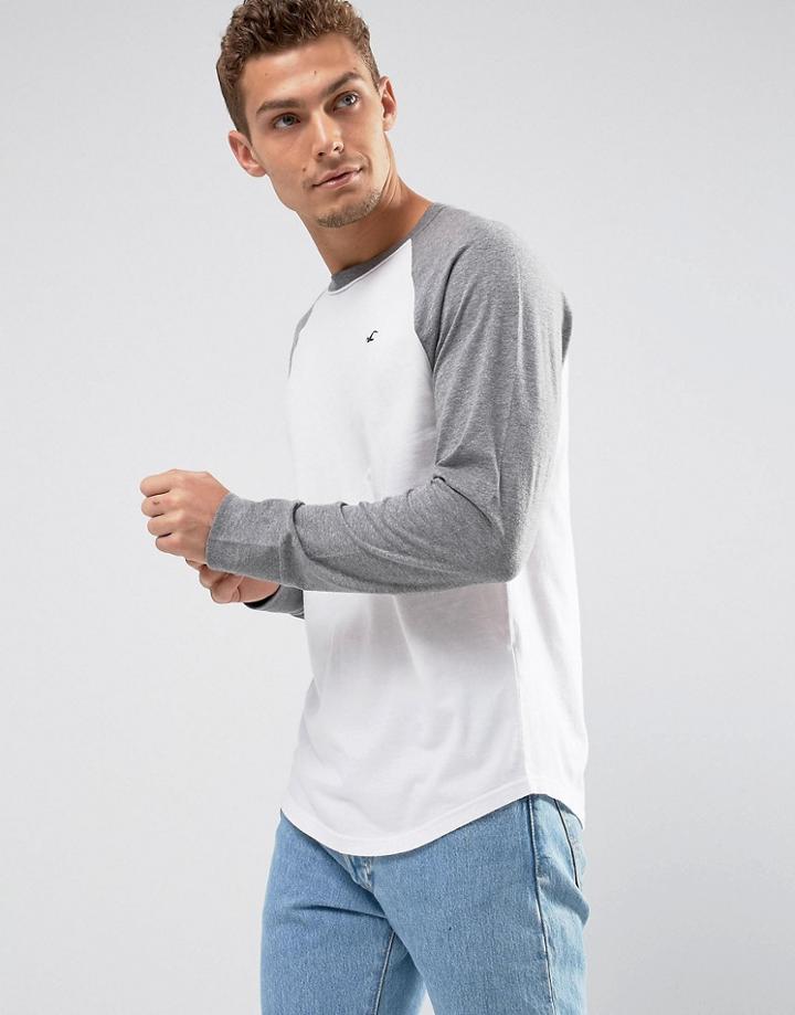 Hollister Long Sleeve Top Raglan Baseball Icon Logo Slim Fit In White - White