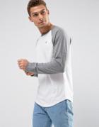 Hollister Long Sleeve Top Raglan Baseball Icon Logo Slim Fit In White - White