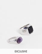 Reclaimed Vintage Inspired Unisex Chunky 90's Grunge Semi Precious Stone Rings In Silver 2 Pack