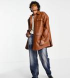 Reclaimed Vintage Inspired Faux Leather Dad Jacket In Chocolate-brown