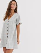 Boohoo Exclusive Smock Dress In Blue And Gray Check - Multi