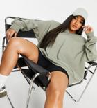 Asos Design Curve Oversized Sweatshirt With Drop V Neck In Khaki-green