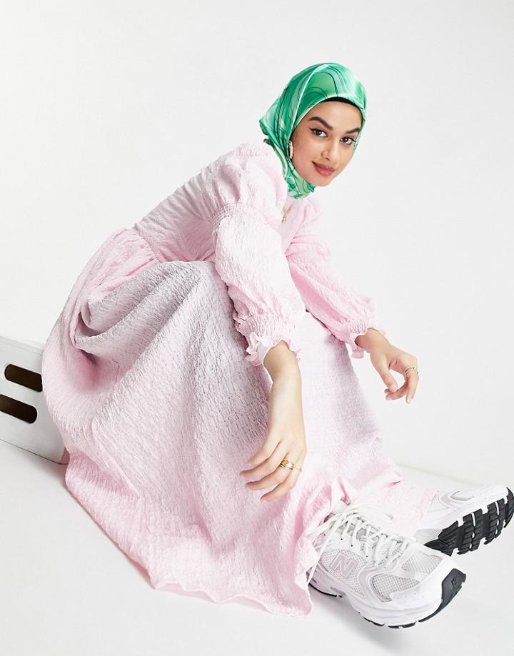 Asos Design Textured Button Through Maxi Tea Dress-pink