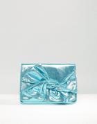 Asos Metallic Soft Bow Clutch Bag - Blue