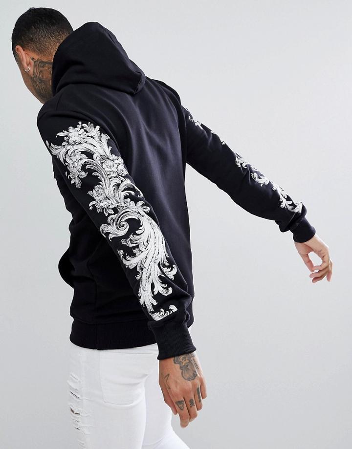 Criminal Damage Muscle Baroque Hoodie In Black - Black