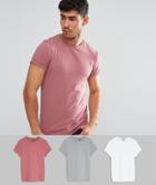 Asos Design Muscle Fit T-shirt With Roll Sleeve 3 Pack Multipack Saving - Multi