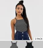 New Look Two Pack Square Neck Tank In Black And Stripe - Multi