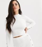 Asos Design Petite Two-piece Fine Rib Sweater With Gold Button Detail-cream