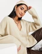 Topshop Knitted Longline Cardi In Cream-white