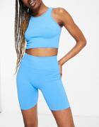 Pull & Bear Seamless Ribbed Legging Shorts In Electric Blue