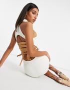 Asos Design Racer Neck Rib Strappy Back Mini Dress In White-multi