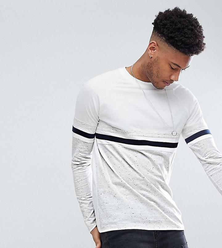 Asos Design Tall Relaxed Raglan Long Sleeve T-shirt With Color Block In Interest Nepp Fabric - White