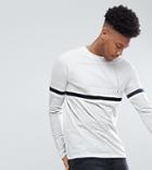 Asos Design Tall Relaxed Raglan Long Sleeve T-shirt With Color Block In Interest Nepp Fabric - White