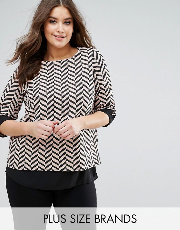 Koko Koko Long Sleeve Double Layer Contrast Zig Zag Top - Multi