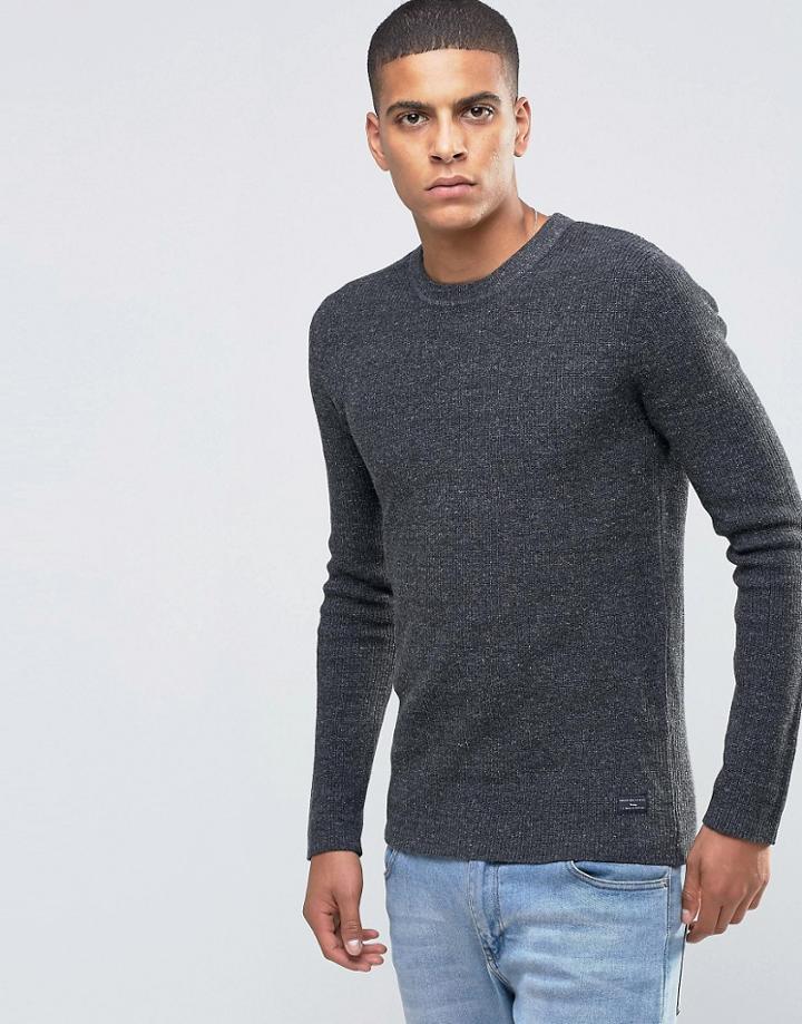 Selected Homme Ribbed Crew Neck Jumper - Gray