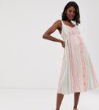 New Look Maternity Stripe Linen Midi Dress In White Pattern