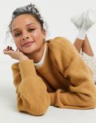 Monki Qamelia Knitted Sweater With Volume Sleeve In Beige-neutral